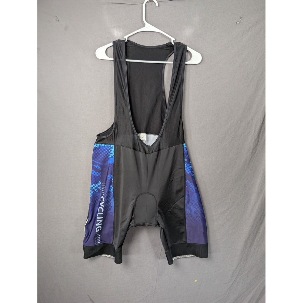 Mens XL Blue Camo Padded Cycling Bib Shorts Black Compression Bike Gear 7019
